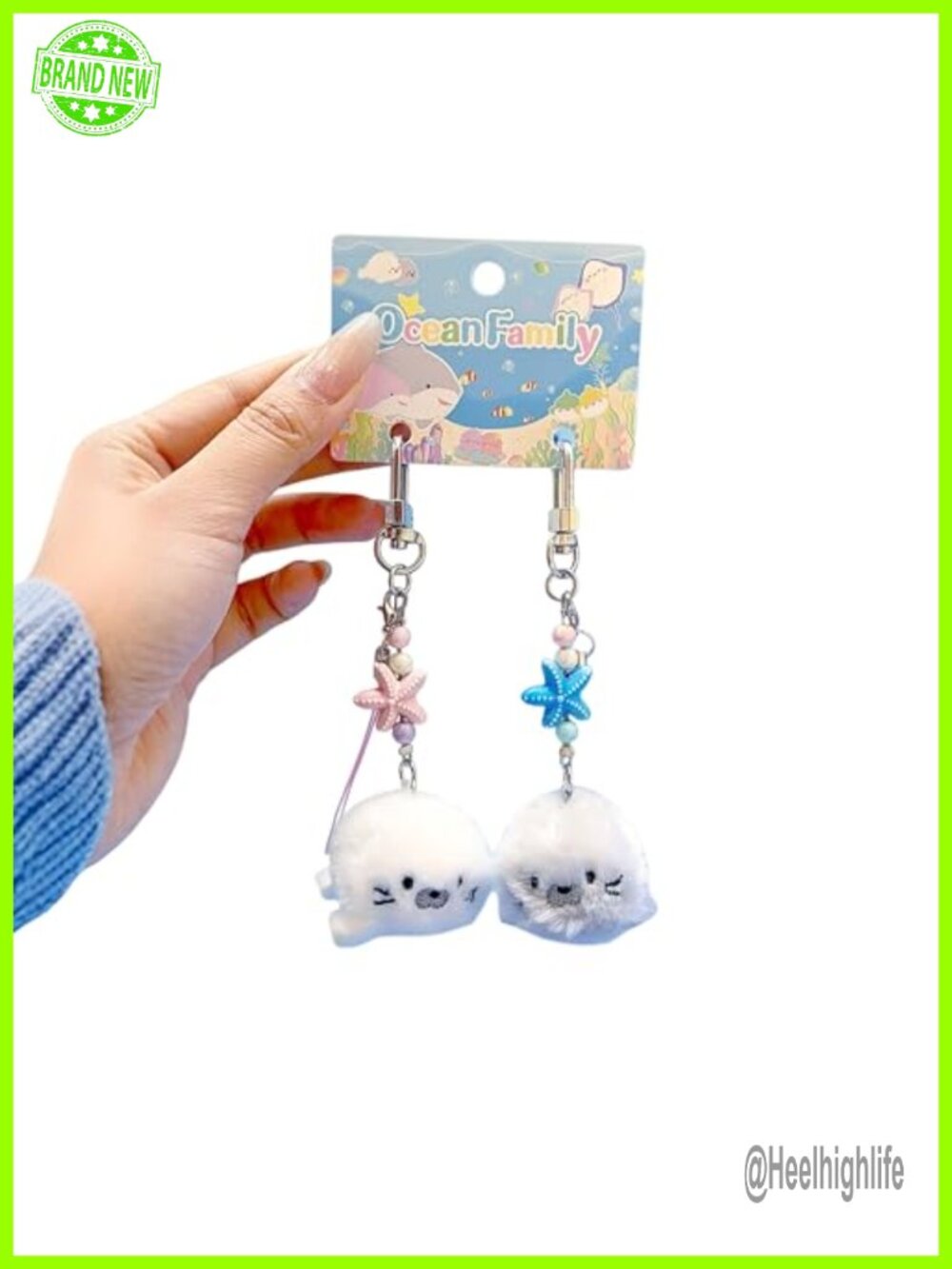 2Pc Plush Seal Keychain Set Clip Lanyard Bag Charm Keyring Women Gift